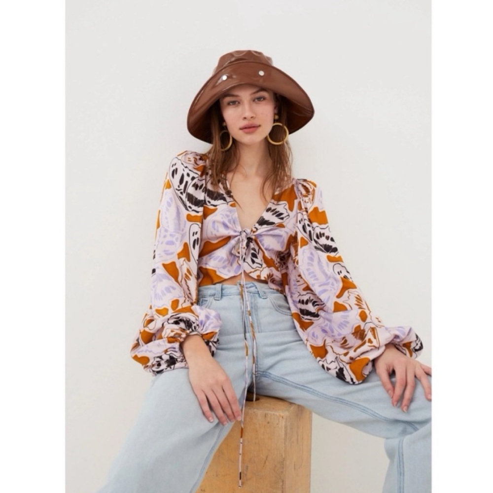 For Love & Lemons Esmeralda Crop Top - Multi Orange S $135